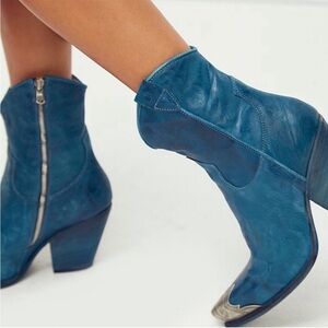 Free People Brayden Western Boots in Blue/Petrol Size 38